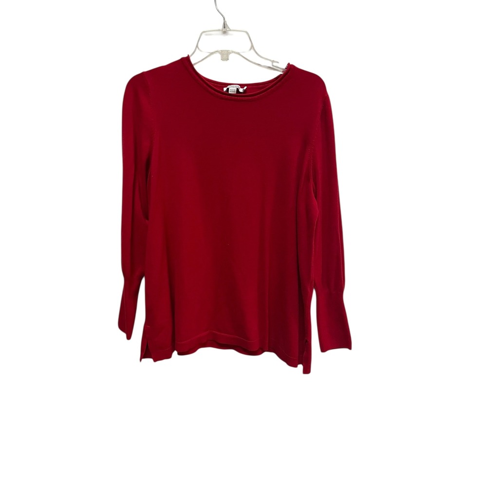 Chicos Red Long‎ Sleeve Sweater Size 3 XL Knit Crew Neck Side Slits